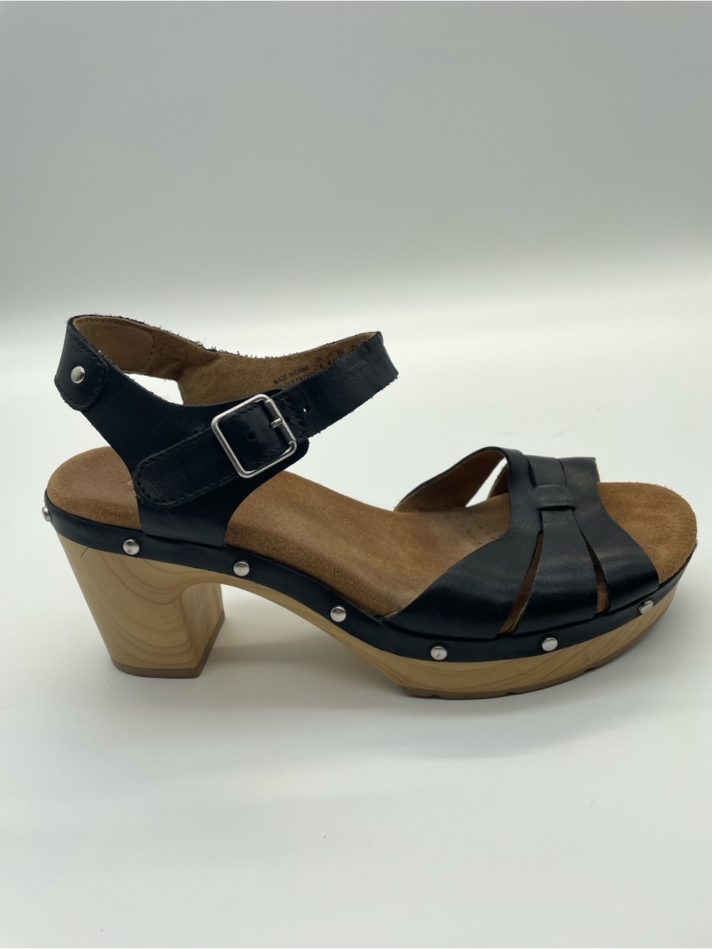 Clarks Artisan Black Leather Platform Clog Sandals Size 8.5 US